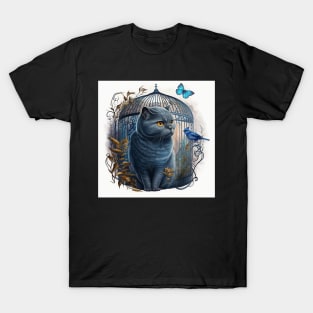 British Shorthair Emerging From A Bird Cage T-Shirt